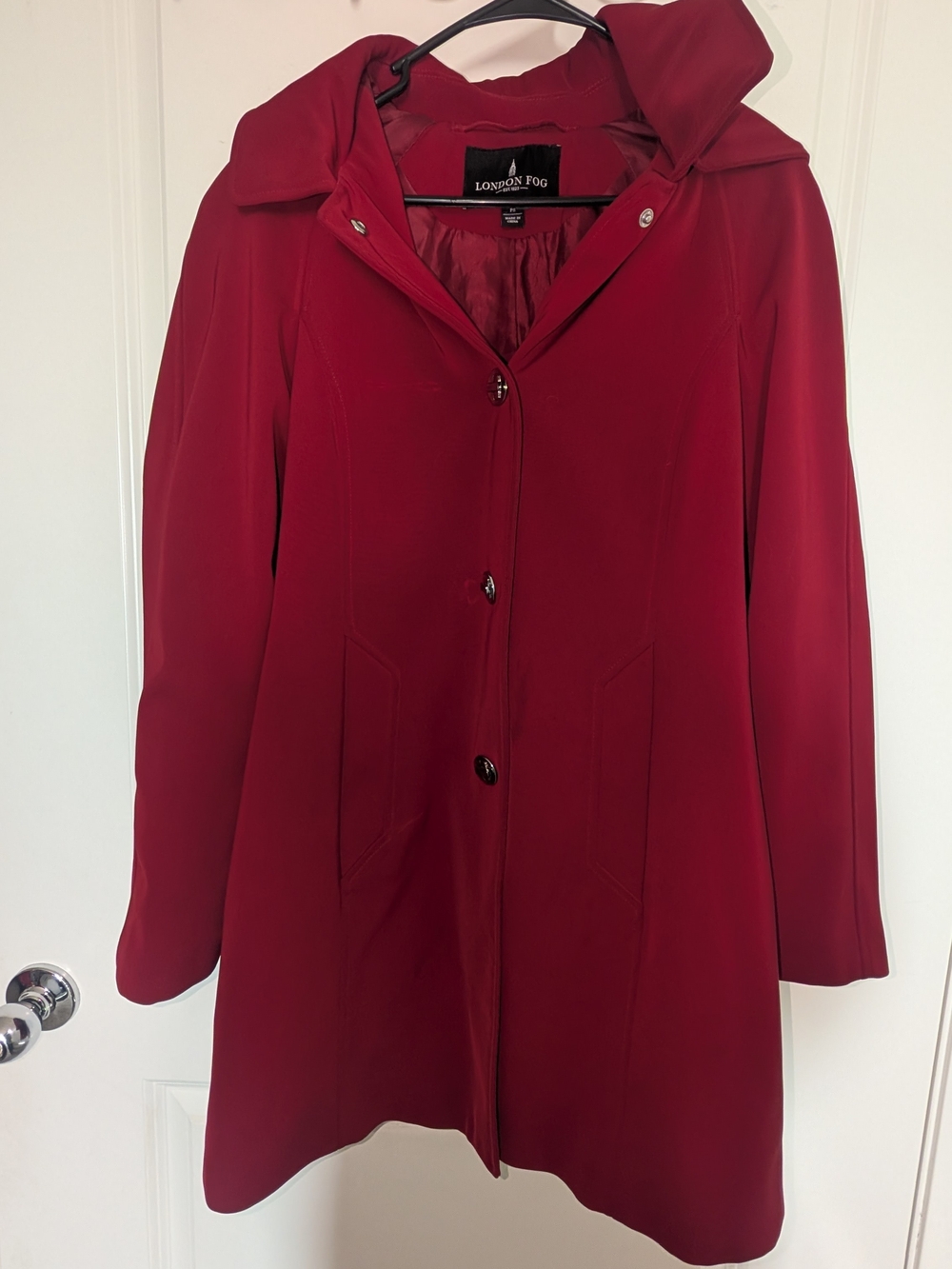 London Fog Women's Red Burgundy Hooded Trench Coat